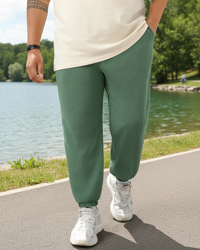 Shop Men's Winter Moss Green Oversized Plus Size Acid Wash Joggers-Front