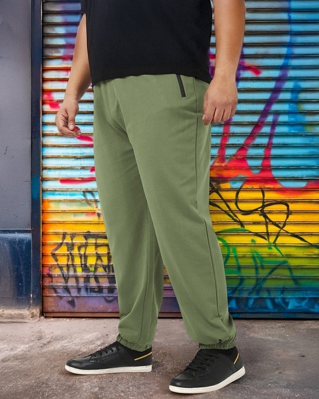 Shop Men's Winter Moss Green Oversized Plus Size Joggers-Front