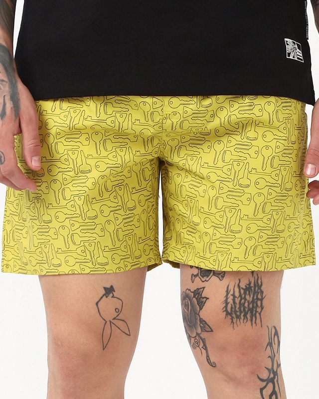 Shop Men's Yellow All Over Printed Boxers-Front