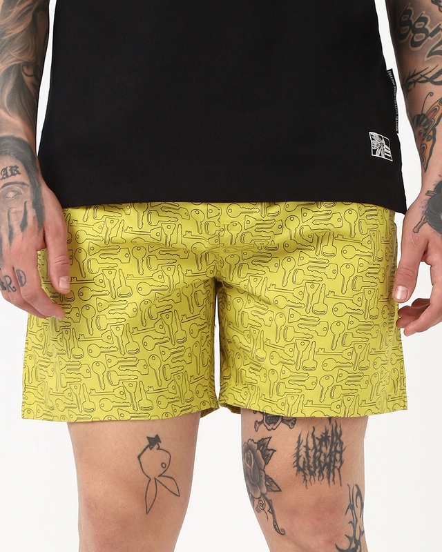 Shop Men's Yellow All Over Printed Boxers-Front