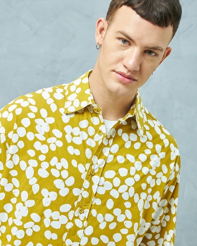 Shop Men's Yellow All Over Printed Oversized Shirt-Front