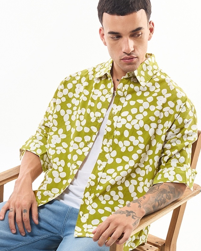 Shop Men's Yellow All Over Printed Oversized Shirt-Front