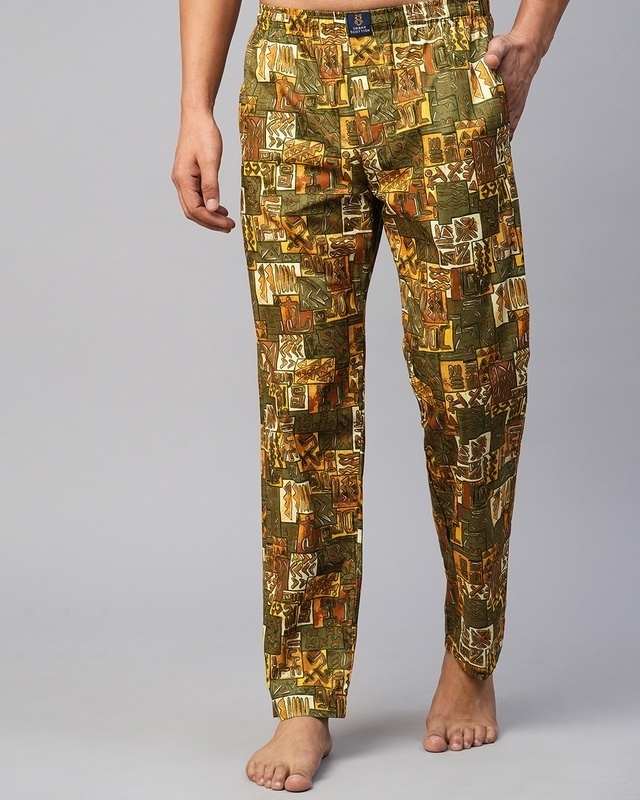 Shop Men's Yellow & Green All Over Printed Pyjamas-Front