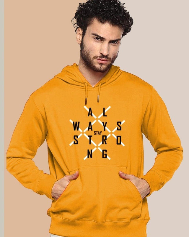 Shop Men's Yellow Always Stay Strong Graphic Printed Hoodie-Front