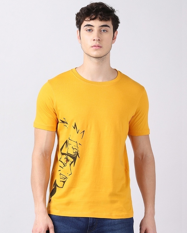 Shop Men's Yellow Anime Naruto Uzumaki Graphic Printed T-shirt-Front