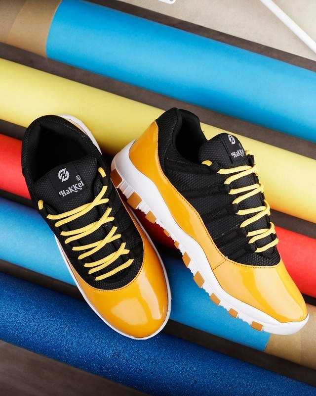 Shop Men's Yellow & Black Color Block Sneakers-Front