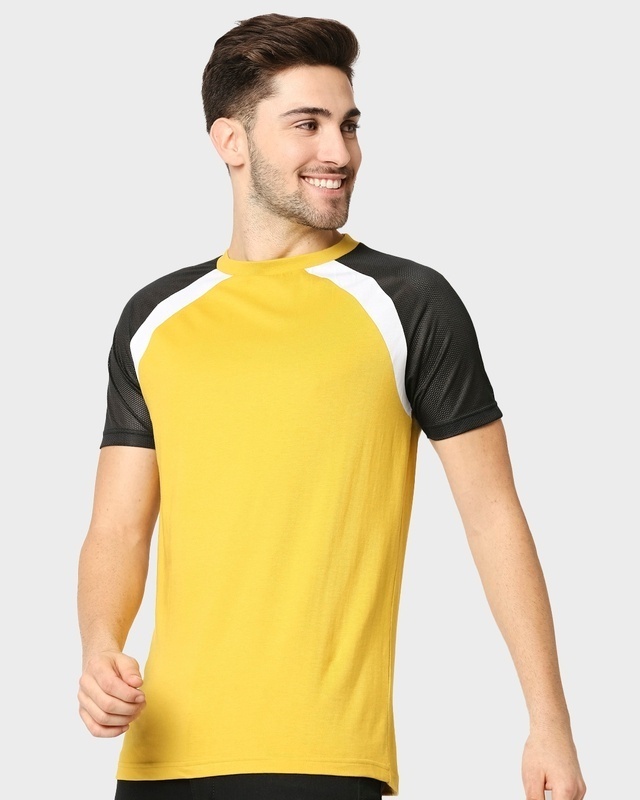 Shop Men's Yellow & Black Raglan T-shirt-Front