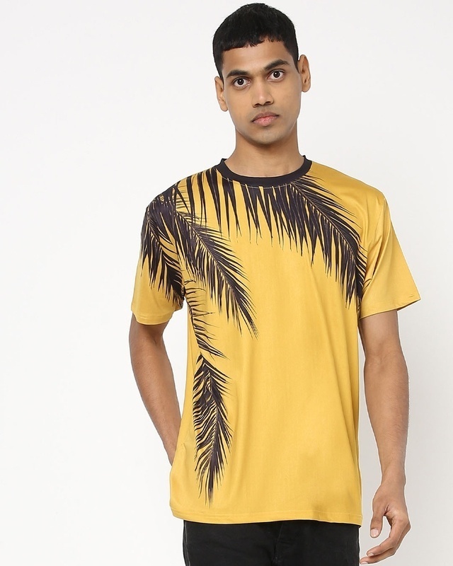Shop Men's Yellow Cocos Palm Graphic Printed T-shirt-Front