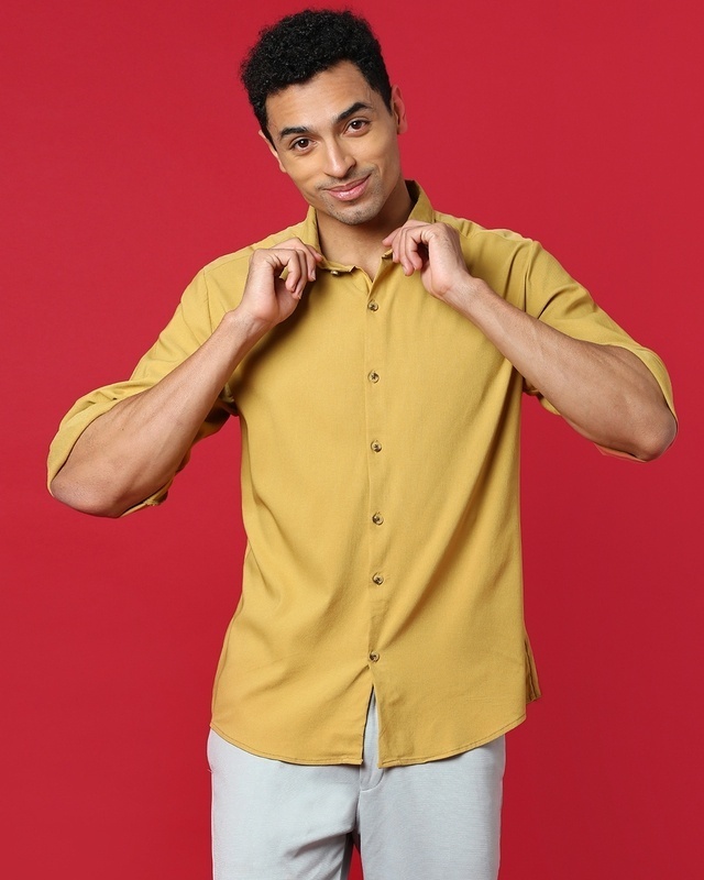Shop Men's Yellow Cotton Shirt-Front