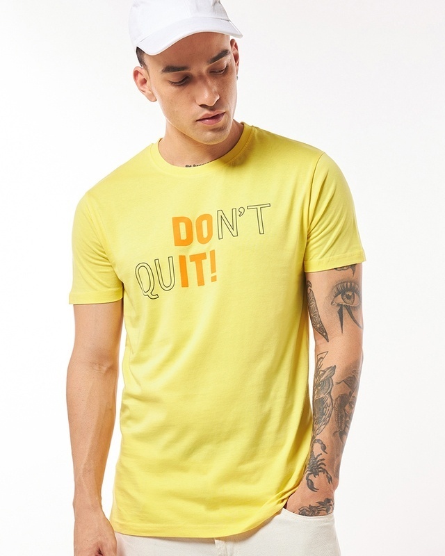Shop Men's Yellow Dont Quit Typography T-shirt-Front