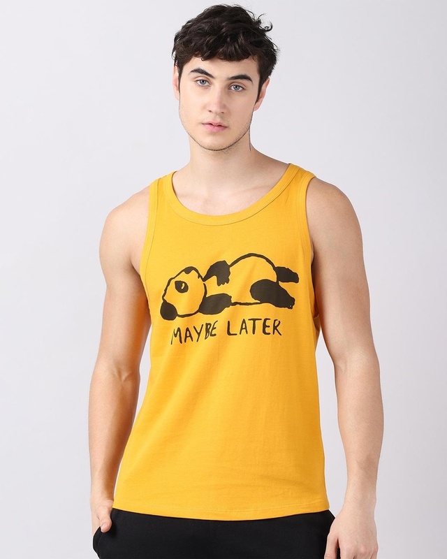 Shop Men's Yellow Graphic Printed Vest-Front