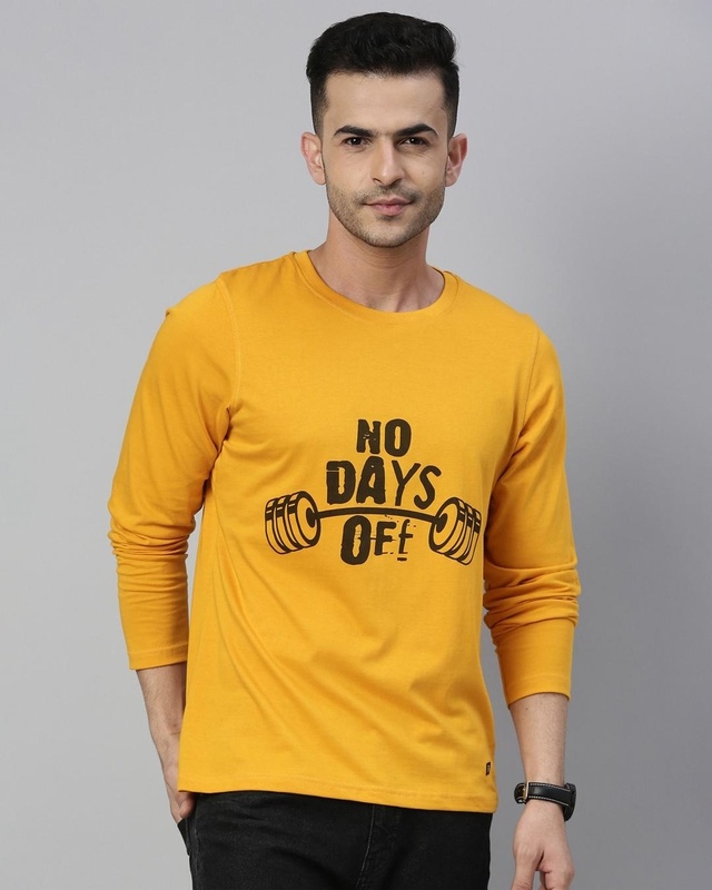 Shop Men's Yellow No Day Off Graphic Printed T-shirt-Front