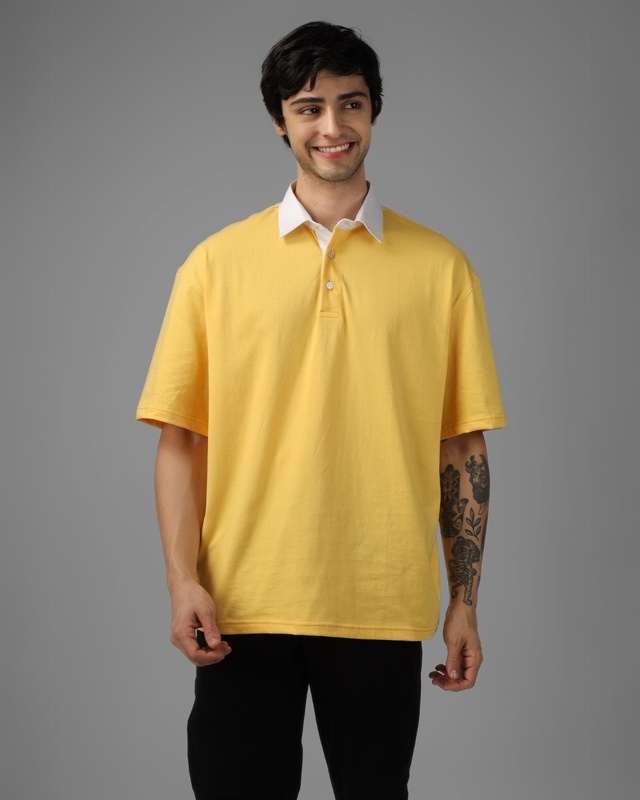 Shop Men's Yellow Oversized Polo T-shirt-Front