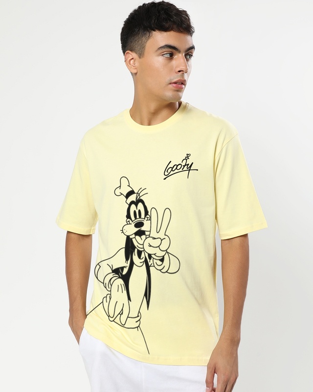 Shop Men's Yellow Peace out Goofy Graphic Printed Oversized T-shirt-Front