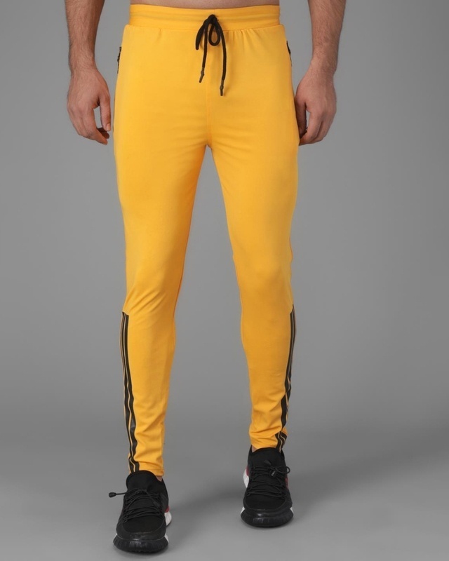 Shop Men's Yellow Relaxed Fit Track Pants-Front