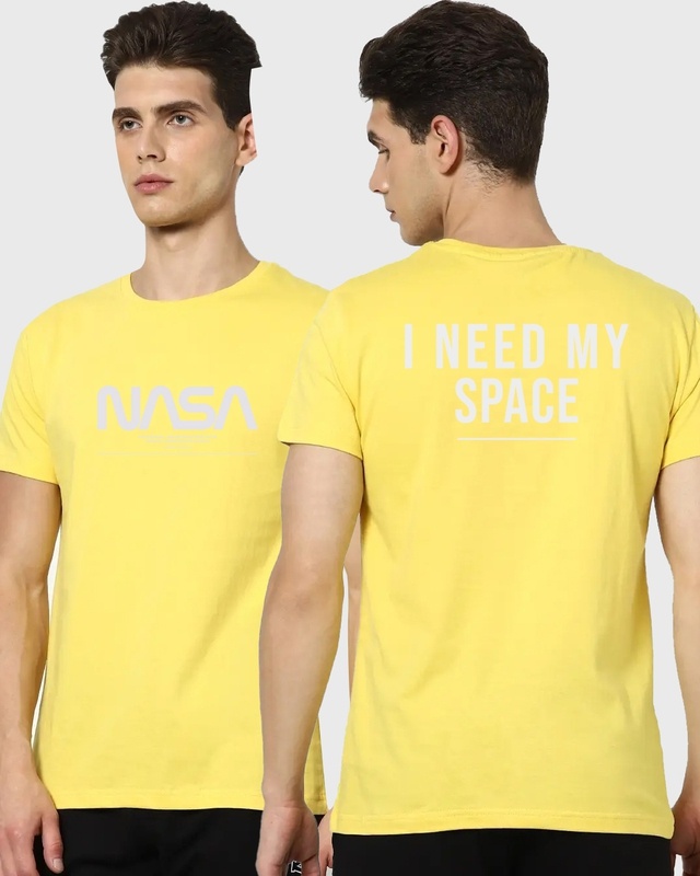 Shop Men's Yellow Spaced NASA Typography Plus Size T-shirt-Front