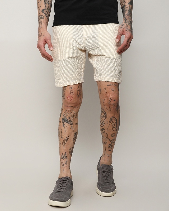 Shop Men's Yellow Striped Shorts-Front