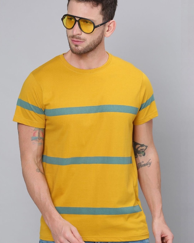 Shop Men's Yellow Striped T-shirt-Front