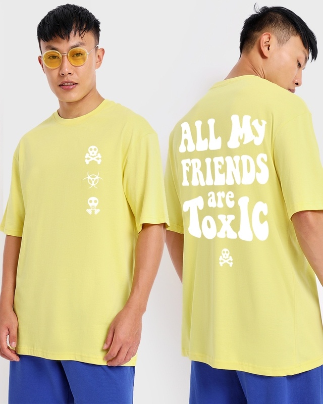 Shop Men's Yellow Toxic Typography Oversized T-shirt-Front