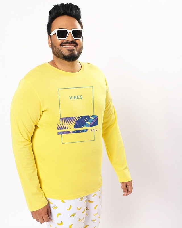 Shop Men's Yellow Tropical Vibes Graphic Printed Plus Size T-shirt-Front