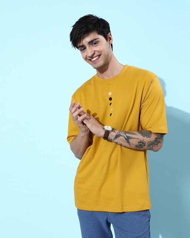 Shop Men's Mustard Yellow Typography Oversized T-shirt-Front