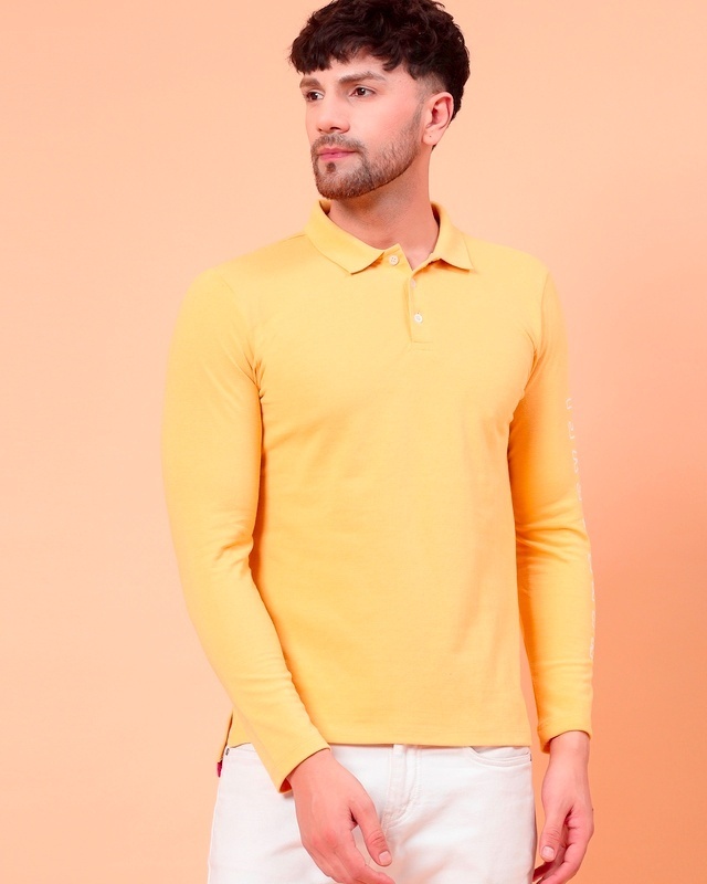 Shop Men's Yellow Typography Polo T-shirt-Front