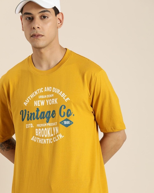 Shop Men's Yellow Vintage Typography Oversized T-shirt-Front