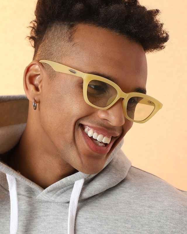 Shop Men's Yellow Wayfarer Polarised Lens Sunglasses-Front