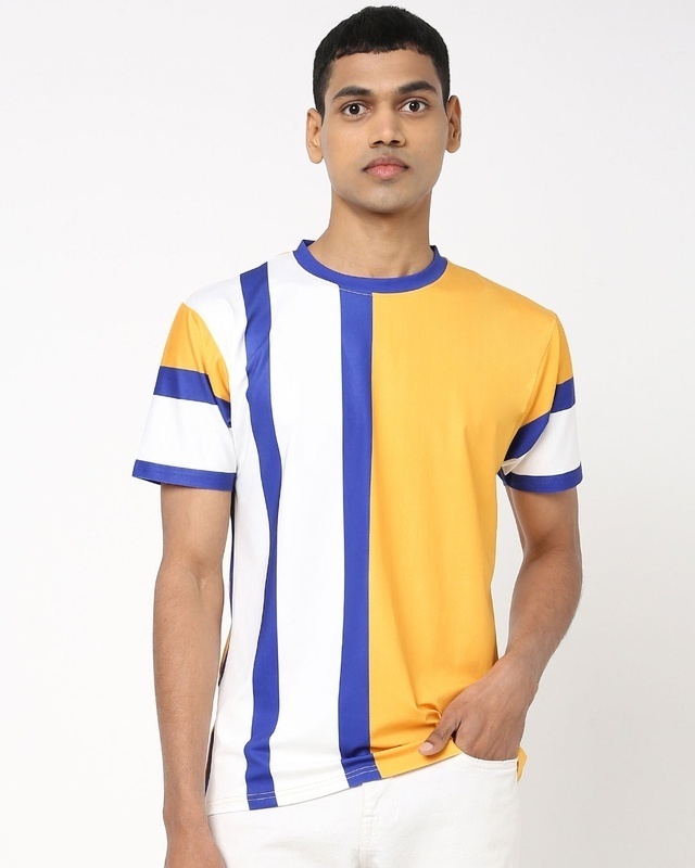 Shop Men's Yellow & White Color Block T-shirt-Front