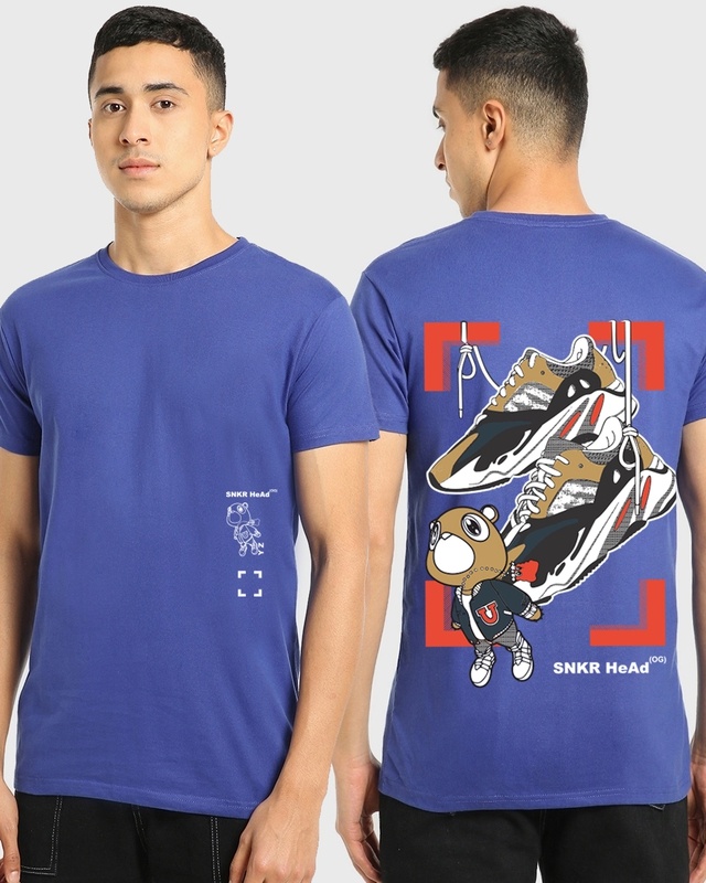 Shop Men's Blue Sneaker Head Graphic Printed T-shirt-Front