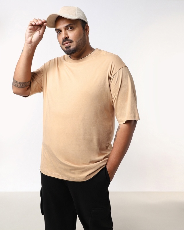 Shop Men's Brown Oversized Plus Size T-shirt-Front
