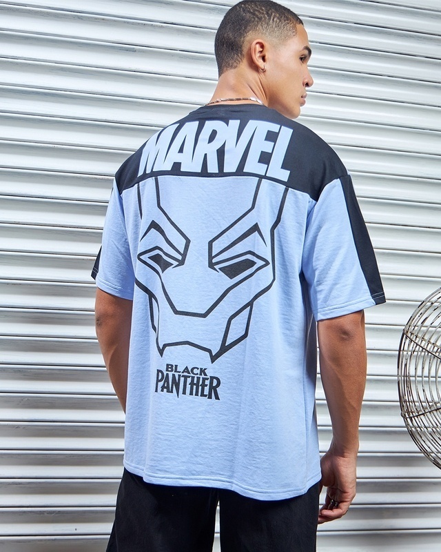 Shop Men's Baby Lavender Black Panther Graphic Printed Super Loose Fit T-shirt-Front