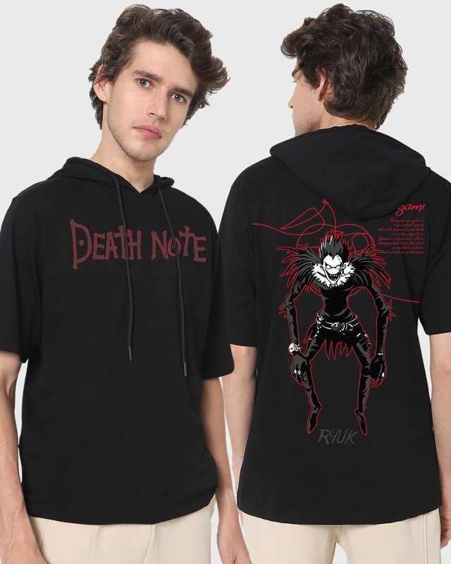 Shop Men's Black The Ryuk Graphic Printed Oversized Hoodie T-shirt-Front