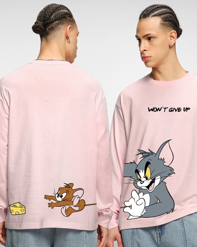 Shop Men's Pink Tom Chase Graphic Printed Oversized T-shirt-Front