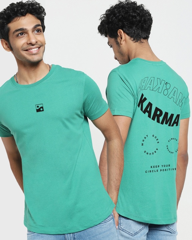 Shop Men's Green Karma Circles Typography Apple Cut T-shirt-Front