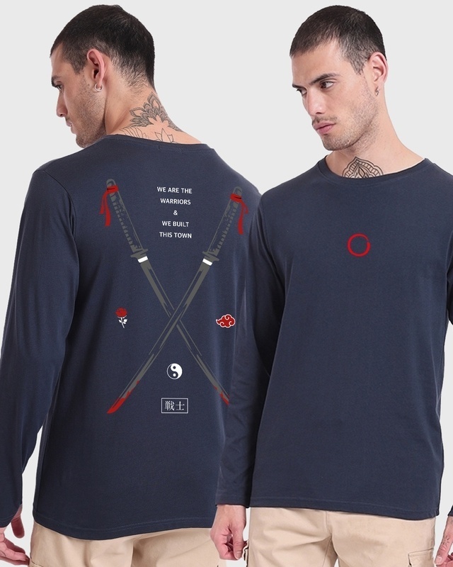 Shop Men's Blue Warriors Typography T-shirt-Front