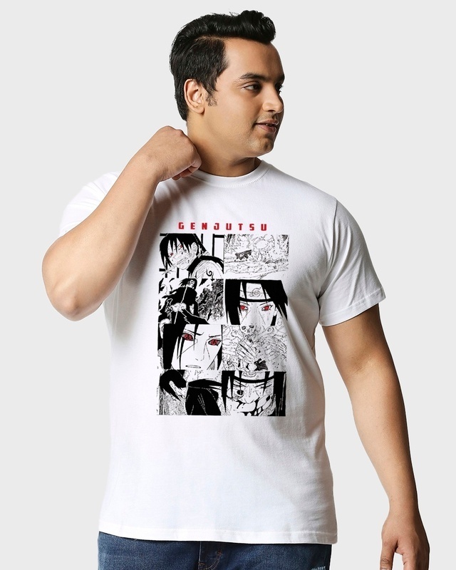 Shop Men's White Ganjutsu Graphic Printed Plus Size T-shirt-Front