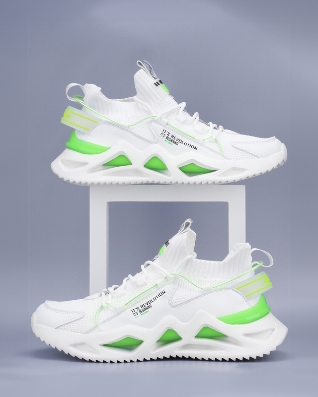 Shop Men's White & Neon Green Sneakers-Front