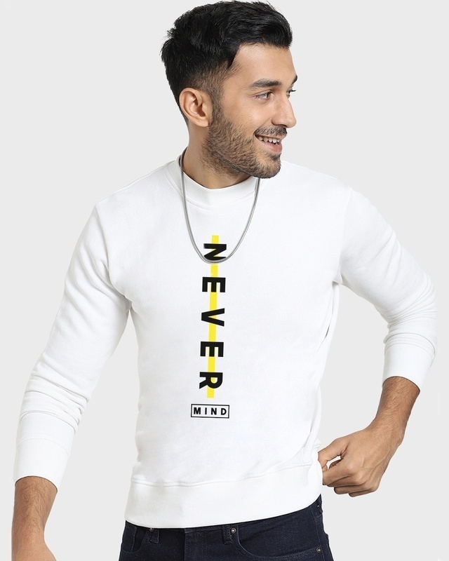 Shop Men's White Never Mind Typography Sweatshirt-Front