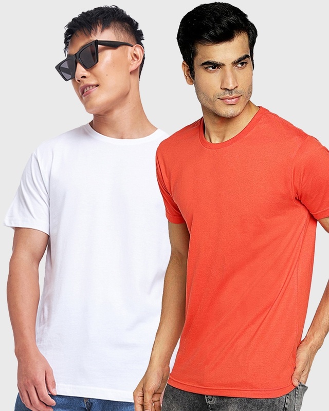 Shop Pack of 2 Men's White & Red T-shirt-Front