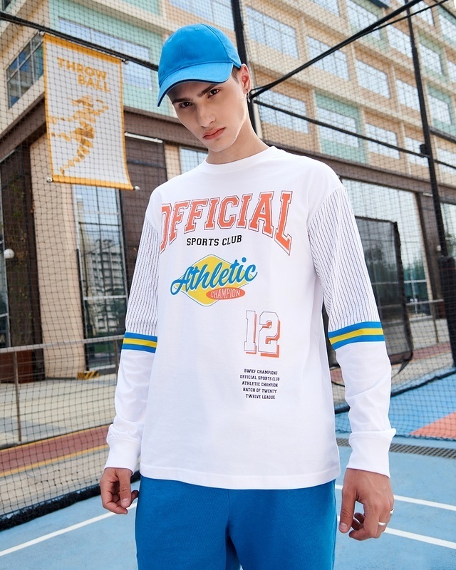 Shop Men's White Ath Graphic Printed Oversized T-shirt-Front