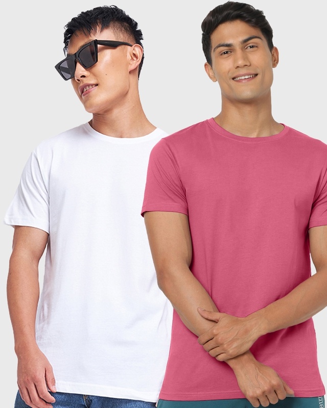 Shop Pack of 2 Men's White & Slate Rose T-shirt-Front