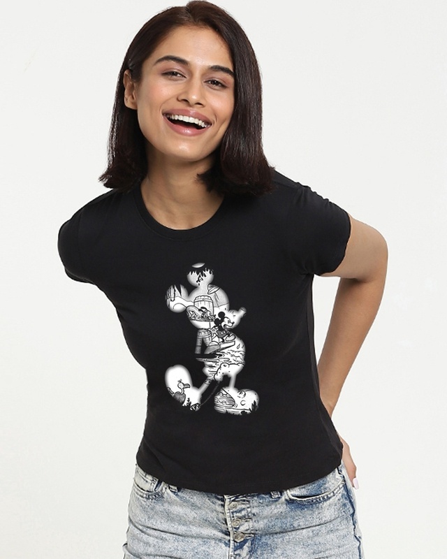 Shop Women's Mickey Silhoutte Slim Fit T-shirt-Front