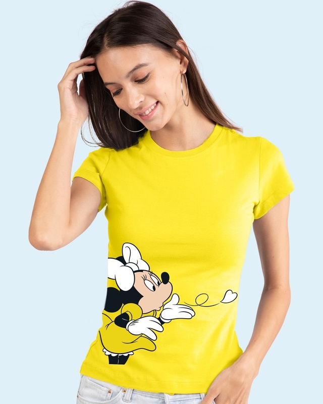 Shop Minnie Yellow Half Sleeve Hyper print T-Shirt (DL)-Front