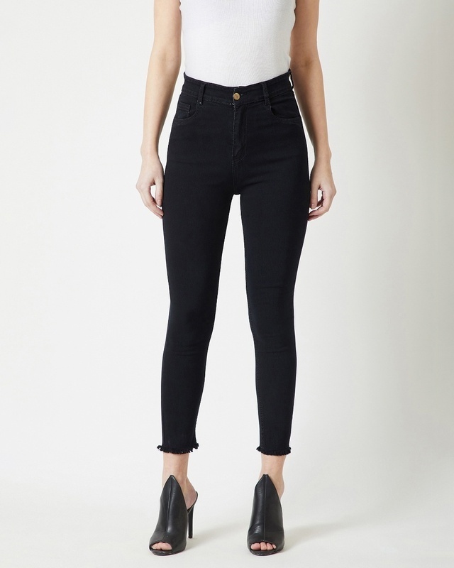 Shop Miss Chase Women's Black  High-Rise Skinny Fit Jeans-Front