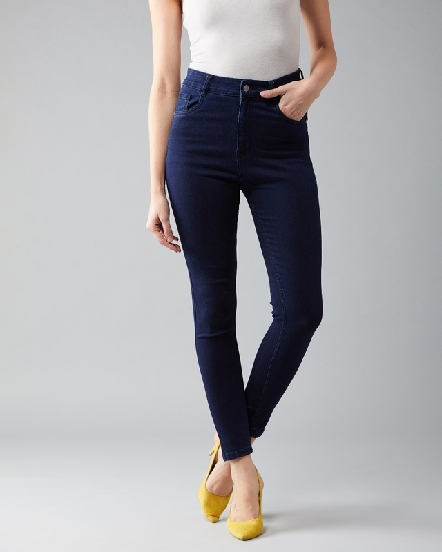 Shop Miss Chase Women's Blue  High-Rise Skinny Fit Jeans-Front