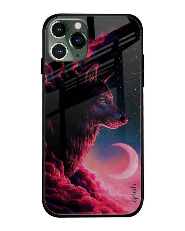 Shop Moon Wolf Printed Premium Glass Cover For iPhone 11 Pro Max (Impact Resistant, Matte Finish)-Front