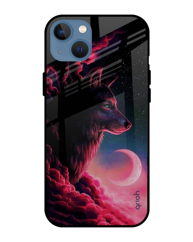 Shop Moon Wolf Printed Premium Glass Cover For iPhone 13 (Impact Resistant, Matte Finish)-Front