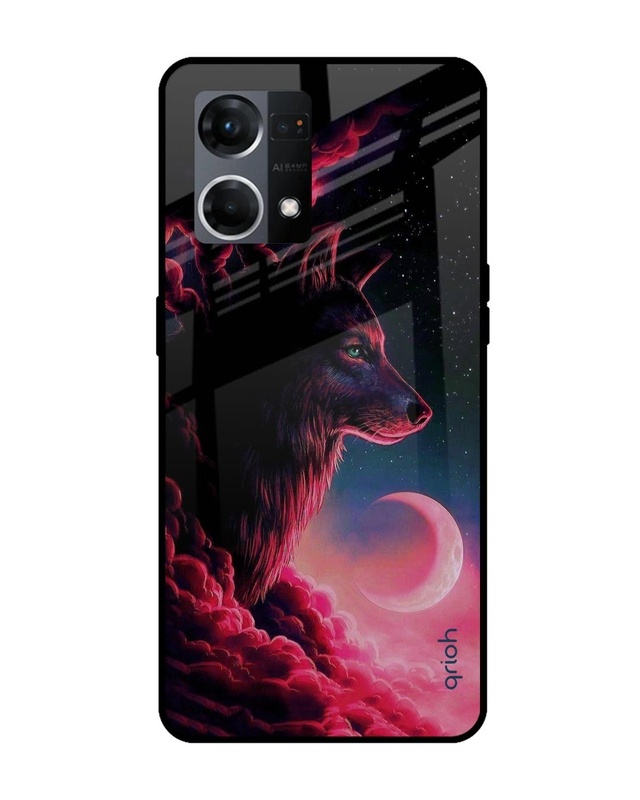 Shop Moon Wolf Printed Premium Glass Case for Oppo F21s Pro (Shock Proof,Scratch Resistant)-Front