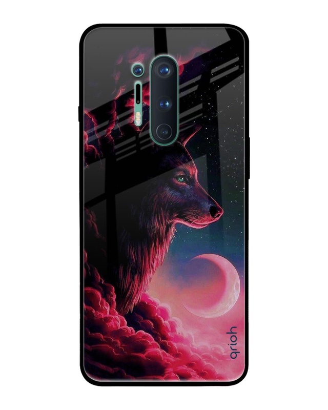 Shop Moon Wolf Printed Premium Glass Cover For OnePlus 8 Pro (Impact Resistant, Matte Finish)-Front